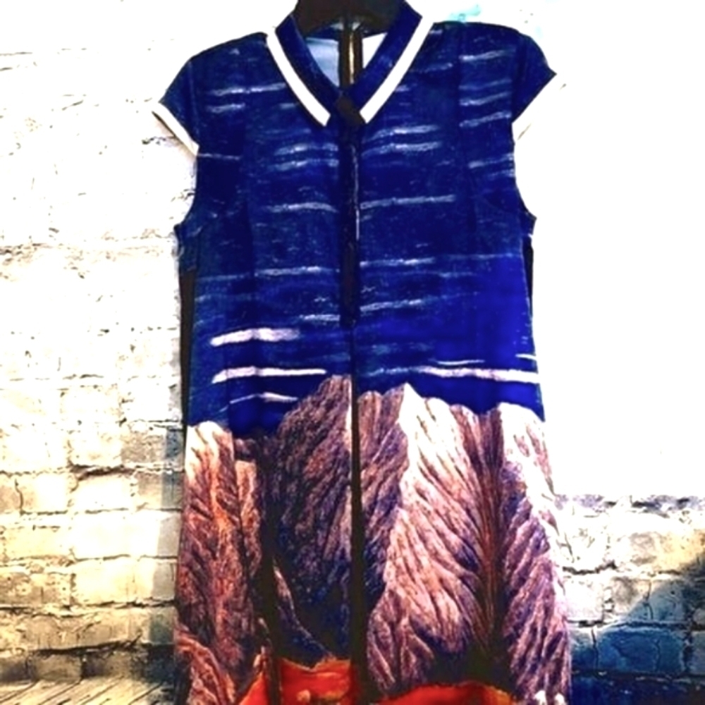 GRAPHIC PRINT ASYMMETRIC HEM BOHO FESTIVAL BUTTON FRONT DRESS SIZE S